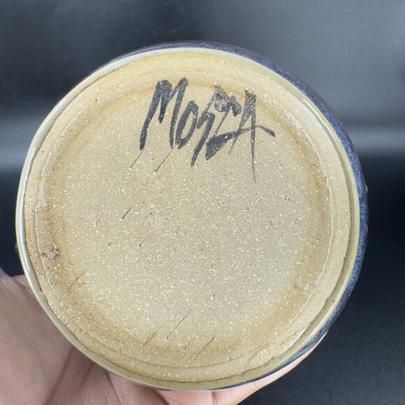 Vintage Pottery Stoneware Teapot Carafe With Wood Handle Drip Glaze Signed Mosia - Picture 10 of 16